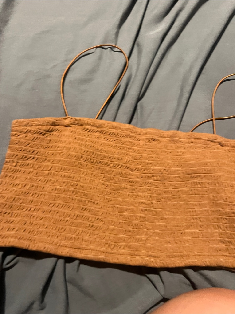 Maeve Smocked Spaghetti Strap Crop Top in Camel